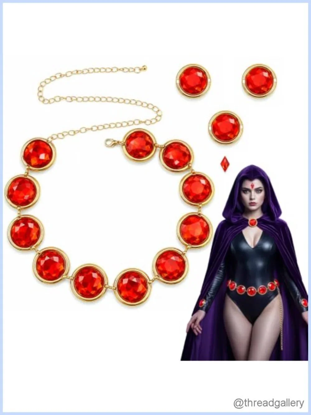 Red Gem Chain Belt, Rhinestone Waist Belt for Women